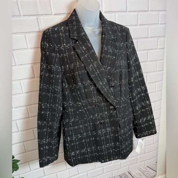 Bar IlI Women's Metallic Plaid black One-Button Blazer/size L - Picture 8 of 15